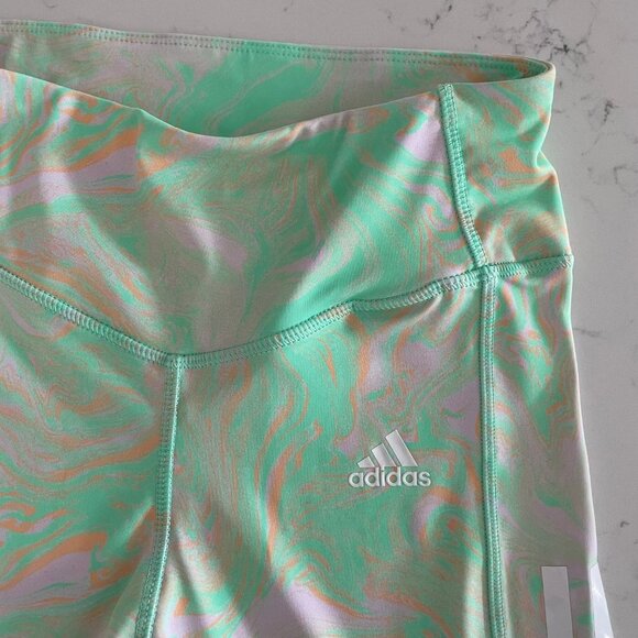 Adidas Hyperglam Aeroready Training Hi Rise Marble Print Tight Shorts Multi Sz S - Picture 4 of 10